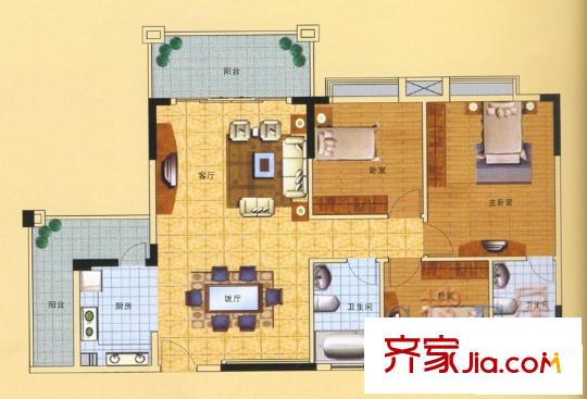 康格斯花園9座02單元 3室2廳2衛(wèi)1廚