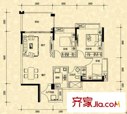 尚觀御園3/13座01、02單位 3室2廳1衛(wèi)1廚