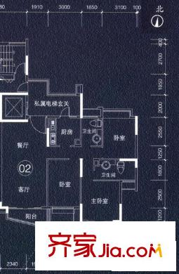 凱德瀚城18-19座02單位 3室2廳2衛(wèi)1廚