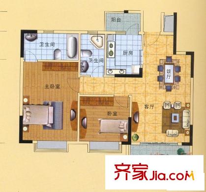 康格斯花園2座03單元 2室2廳2衛(wèi)1廚