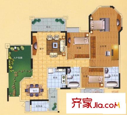 康格斯花園11座02單元 3室2廳2衛(wèi)1廚