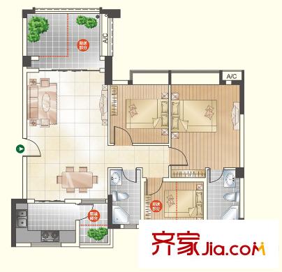 麗湖名軒23棟04單元 3室2廳2衛(wèi)1廚