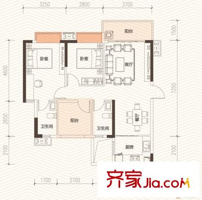 海逸錦繡譽(yù)峰11棟01戶型90平方米三房 3室2廳2衛(wèi)1廚