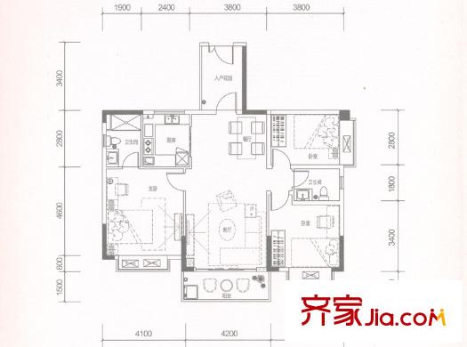 中恒海暉花園7棟02戶型 115平方米 3室2廳2衛(wèi)1廚