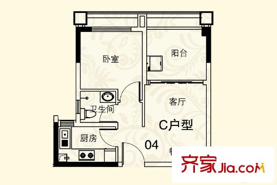 名匯?浩湖灣1/2座04/05單元 41平方米 1室2廳1衛(wèi)1廚