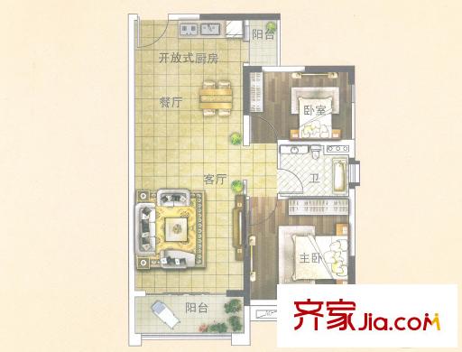 名匯?浩湖灣10座01單元 約72-73平方米 2室2廳1衛(wèi)1廚