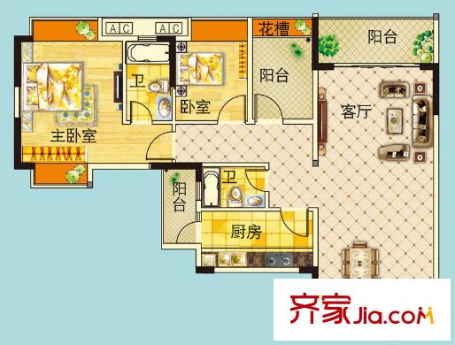 雍雅家園2座03單位 3室2廳2衛(wèi)1廚