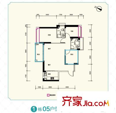 榮基嘉園1棟05戶型86.39平方米 3室2廳2衛(wèi)1廚