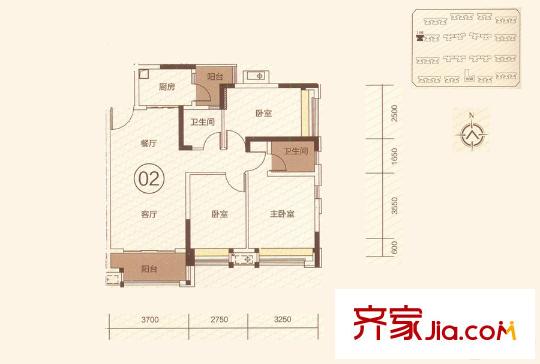招商?依云華府13座02單元 90平方米 3室2廳2衛(wèi)1廚