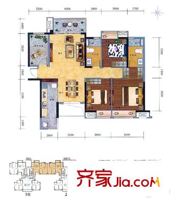 龍湖春江名城1座04/2座03單元121平方米 4室2廳2衛(wèi)1廚