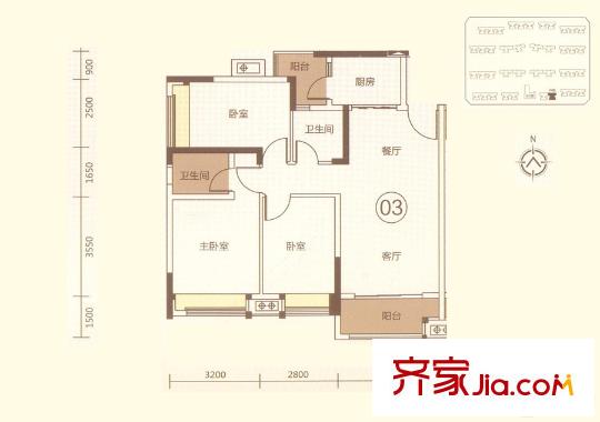 招商?依云華府39座03單元 90平方米 3室2廳2衛(wèi)1廚