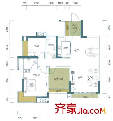 凱旋名門花園03/04單元92.49平方米 3室2廳2衛(wèi)1廚