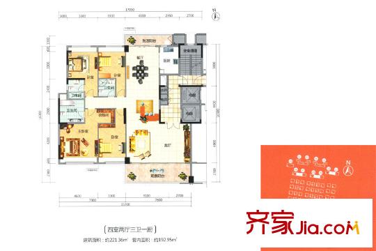 順德華僑城?天鵝湖二期6/7/8/9/10/11座02戶型套內(nèi)192平方米 4室2廳3衛(wèi)1廚