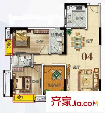 美的?時(shí)代城11棟04戶型89平方米 3室2廳2衛(wèi)1廚