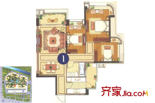雅居樂新城灣畔8座01單位約103平方米 3室2廳1衛(wèi)1廚