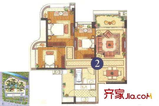 雅居樂新城灣畔8座02單位約103平方米 3室2廳1衛(wèi)1廚