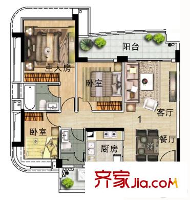 雅居樂新城灣畔2座01單元 116平方米 3室2廳2衛(wèi)1廚