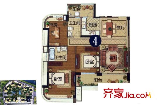 雅居樂新城灣畔6座04單位約118平方米 3室2廳2衛(wèi)1廚