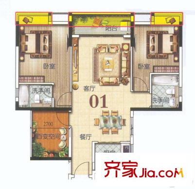 美的?時(shí)代城4棟01戶型89平方米 3室2廳2衛(wèi)1廚