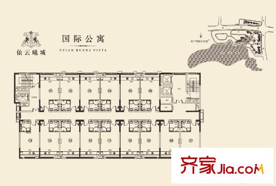 招商依云曦城36棟公寓平面圖 1室1廳1衛(wèi)1廚