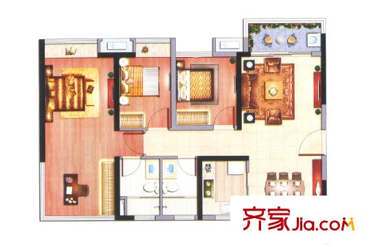 萬(wàn)科水晶城23棟02單元 約89平方米 3室2廳2衛(wèi)1廚