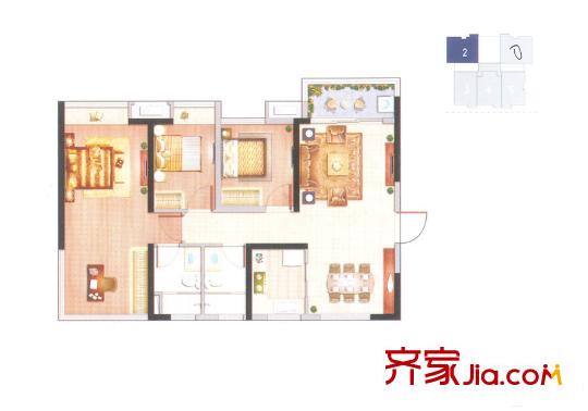 萬(wàn)科水晶城26座01/02單元 約89平方米 3室2廳2衛(wèi)1廚