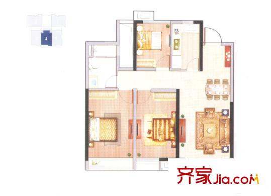 萬(wàn)科水晶城26座04單元 約83平方米 3室2廳1衛(wèi)1廚