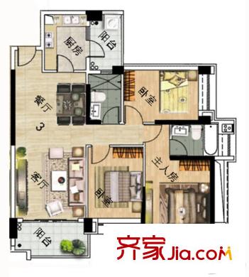 雅居樂新城灣畔1座03、9座04單元 114平方米 3室2廳2衛(wèi)1廚
