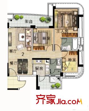 雅居樂新城灣畔2座02單元 119平方米 3室2廳2衛(wèi)1廚