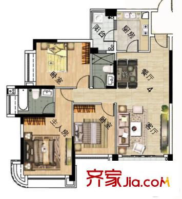 雅居樂新城灣畔1座06單元 114平方米 3室2廳2衛(wèi)1廚