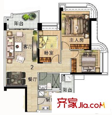 雅居樂新城灣畔1/9座02單元 103平方米 3室2廳1衛(wèi)1廚