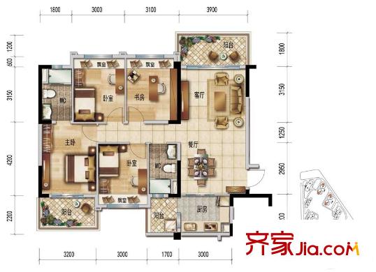 順德碧桂園?桂瀾山9、11座01單元，10、12座02單元建面約121平方米 4室2廳2衛(wèi)1廚