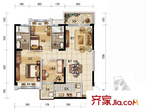 順德碧桂園?桂瀾山13-16座01、02單元建面約109平方米 3室2廳2衛(wèi)1廚