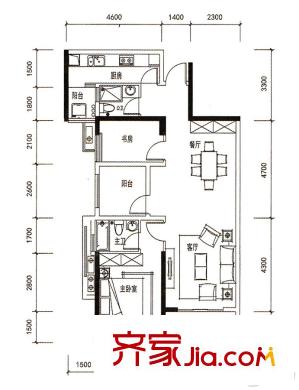招商依云曦城39座03戶型 101平方米 3室2廳2衛(wèi)1廚