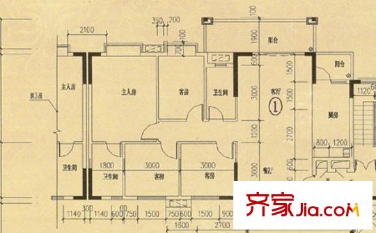 公園一號(hào)戶型圖2座01單元 5室2廳3衛(wèi)1廚