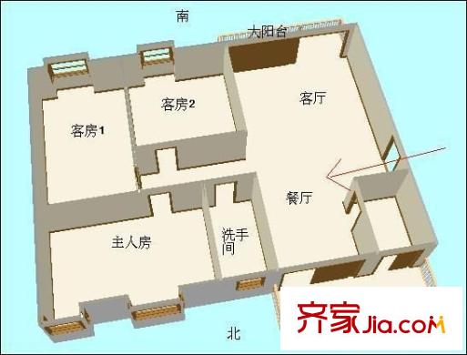賢德居戶型圖三室兩廳戶型圖 3室2廳2衛(wèi)1廚