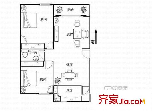 福安花園戶型圖2室2廳戶型圖 2室2廳1衛(wèi)1廚