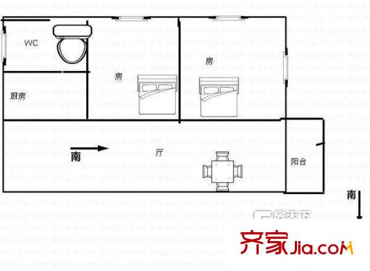 福安花園戶型圖2室1廳戶型圖 2室1廳1衛(wèi)1廚
