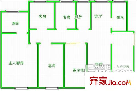 雍景豪園陽光水岸戶型圖4室2廳1衛(wèi)1廚 