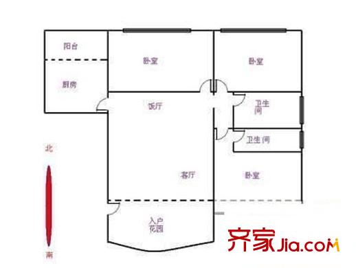 柏濤軒戶型圖三室兩廳戶型圖 3室2廳2衛(wèi)1廚