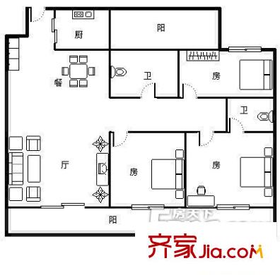桂樺閣戶型圖3室2廳 3室2廳2衛(wèi)1廚