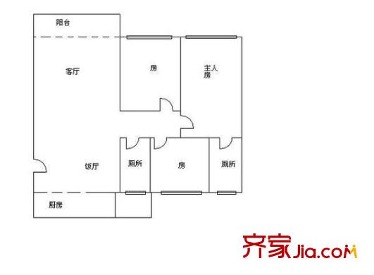 賢德居戶(hù)型圖三室兩廳戶(hù)型圖 3室2廳2衛(wèi)1廚