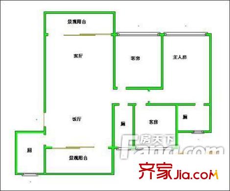雍景豪園陽光水岸戶型圖3室2廳2衛(wèi)1廚 3室2廳2衛(wèi)1廚