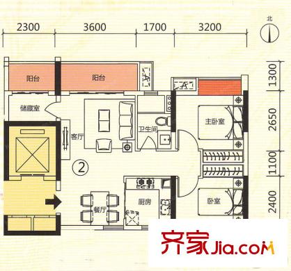 羅村花半里4座02單元 70.89平方米 2室2廳1衛(wèi)1廚