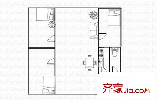 鴻業(yè)花園 3室 戶型圖