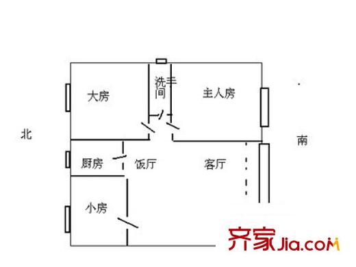 新怡平方米戶型圖三室兩廳戶型圖 3室2廳1衛(wèi)1廚
