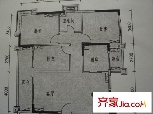 新怡平方米戶型圖三室兩廳戶型圖 3室2廳2衛(wèi)1廚