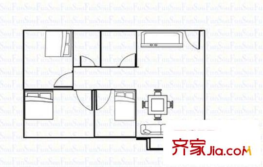 新怡平方米戶型圖三室兩廳戶型圖 3室2廳1衛(wèi)1廚