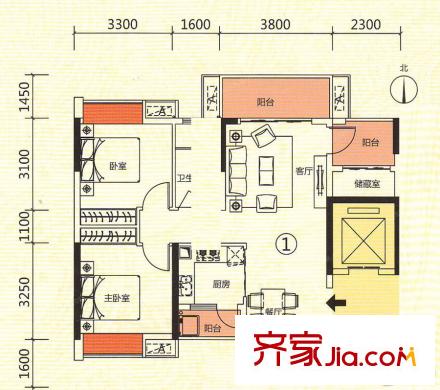 羅村花半里5座01單元 84.18平方米 3室2廳1衛(wèi)1廚