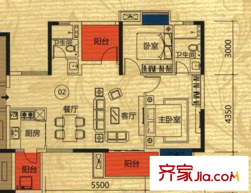 羅村花半里11座02單元89平方米 3室2廳2衛(wèi)1廚